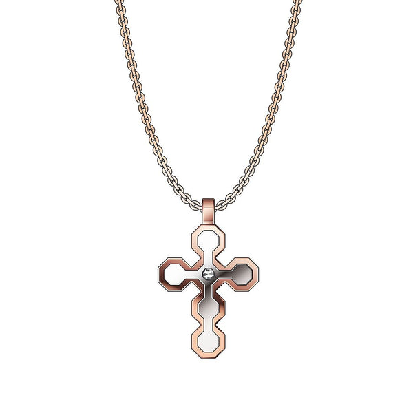 Collana Zancan in Acciaio con Zirconi Croce Hiteck EHC166