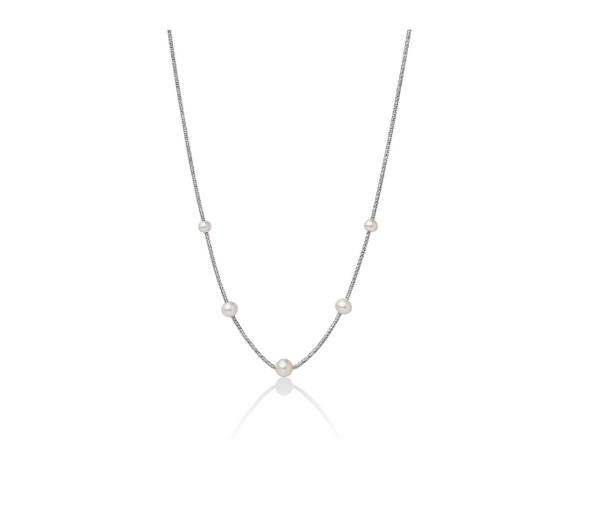 Collana monofilo in Argento con Perle Bianche