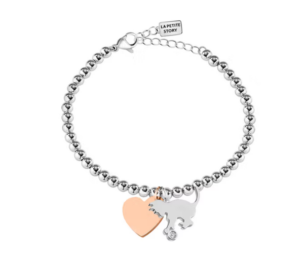 Bracciale a Sfere con Gatto e Cuore
