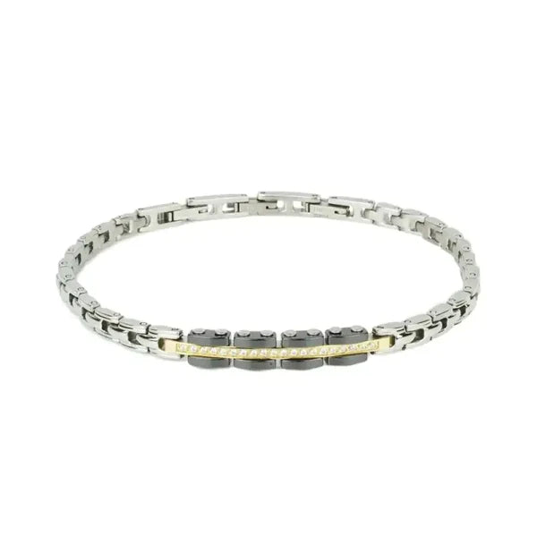 Bracciale Uomo Hiteck Maglie Nere Con Zirconi UHB050