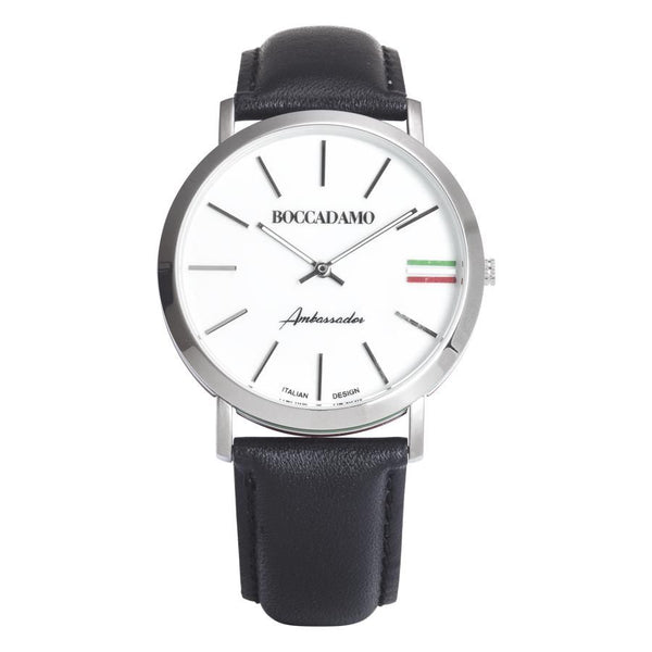 Orologio uomo con cinturino in pelle quadrante bianco e tricolore BOCCADAMO AM006