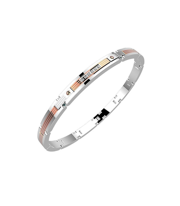 Bracciale Zancan Uomo - Hi-Teck in Acciaio Bicolore Oro Rosa con Zaffiri Bianchi EHB113