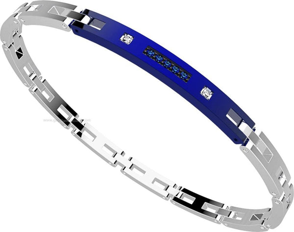 Bracciale Uomo Acciaio Zancan Targa PDV Blu Zirconi Blu EHB103